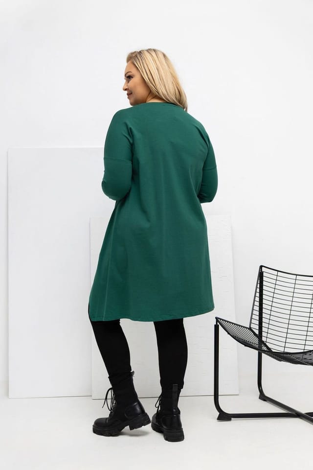 Love Lace Love Lace Women's Asymmetrical Cotton Plus Size Blouse with Pockets in Green - 2