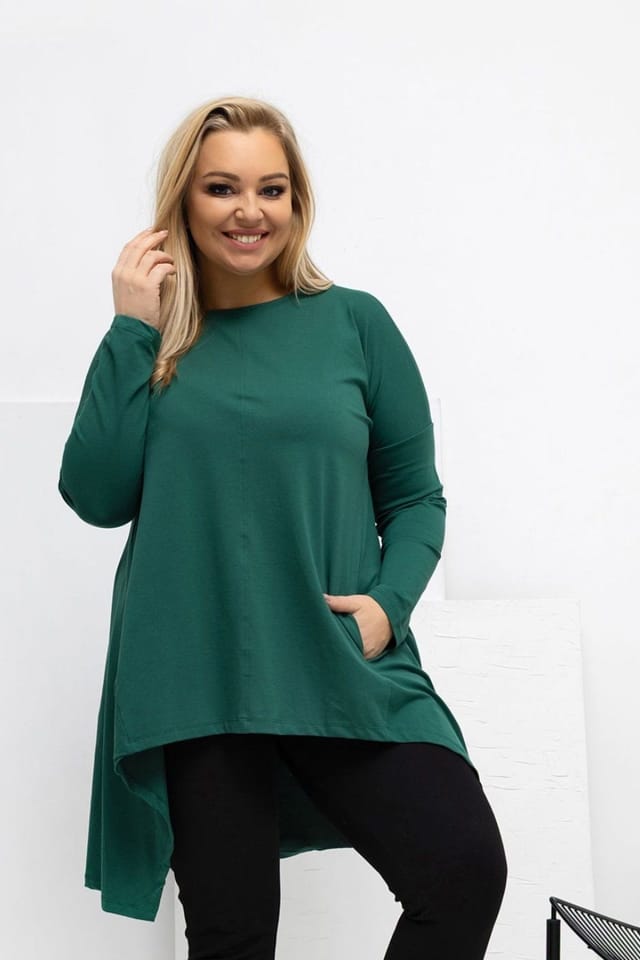 Love Lace Love Lace Women's Asymmetrical Cotton Plus Size Blouse with Pockets in Green - 3