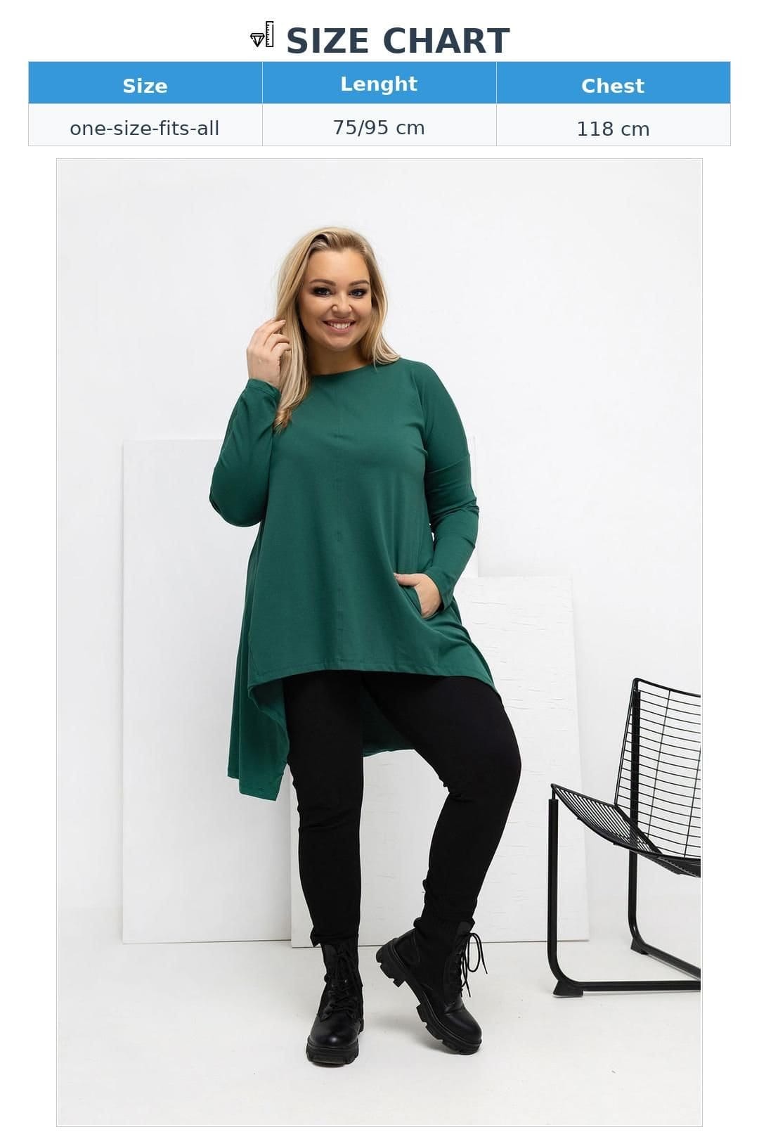 Love Lace Love Lace Women's Asymmetrical Cotton Plus Size Blouse with Pockets in Green - 4