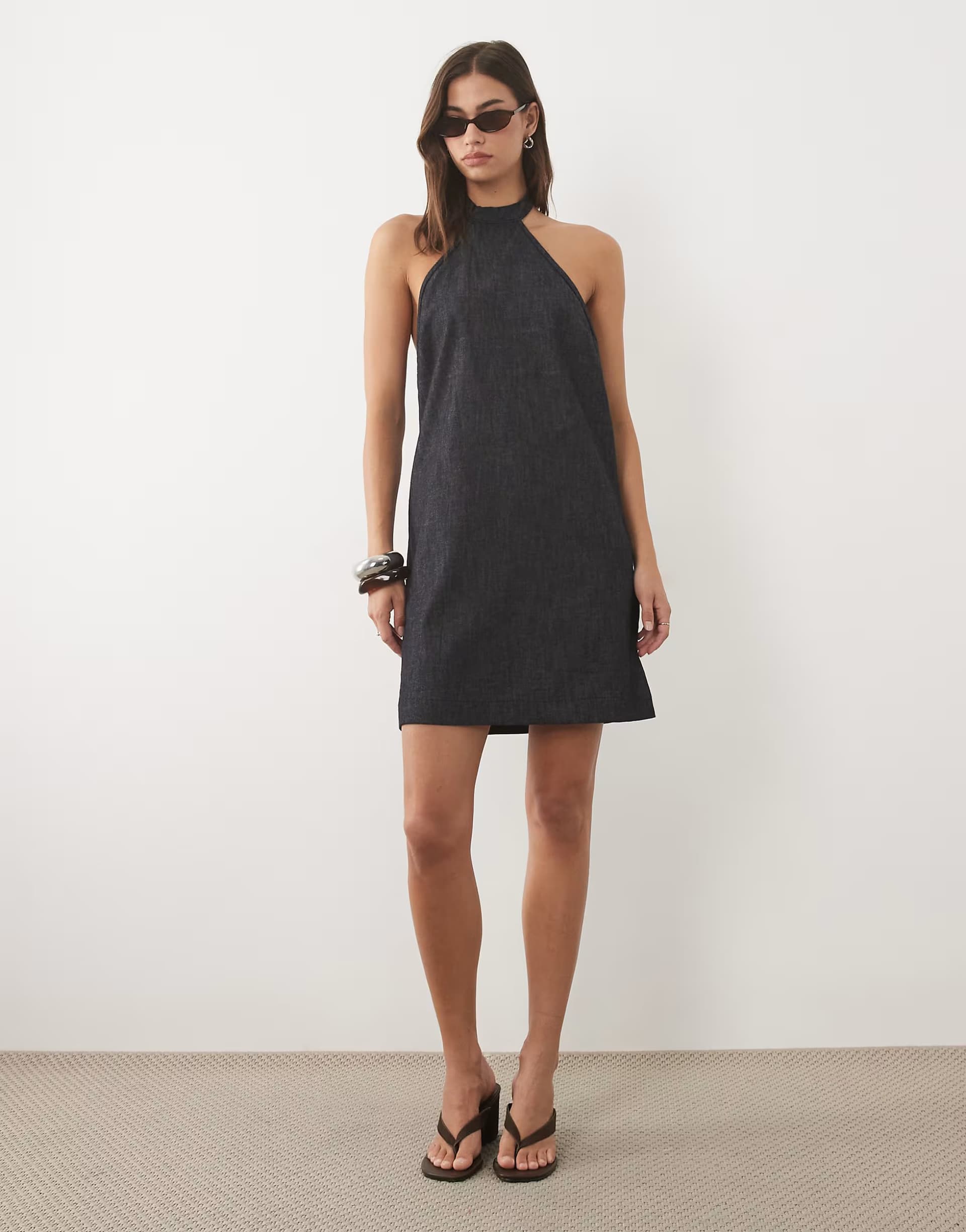 ASOS Mango denim halterneck mini dress in indigo