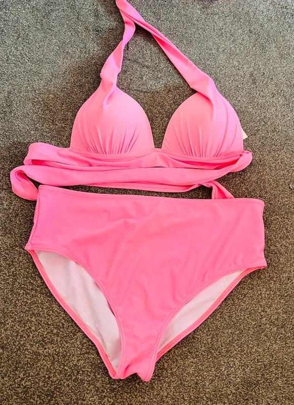 Boohoo Pink Plunge Bikini High Briefs