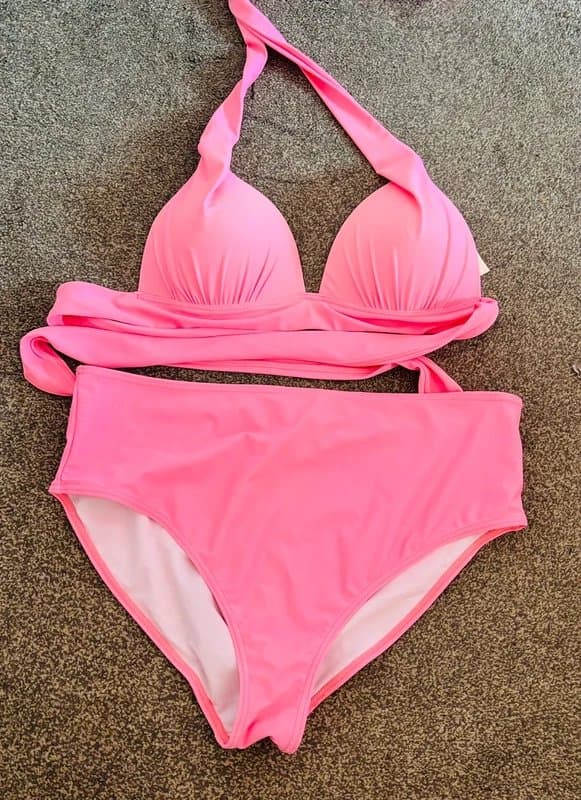 Boohoo Boohoo pink plunge bikini high briefs holiday beach 14 same day post