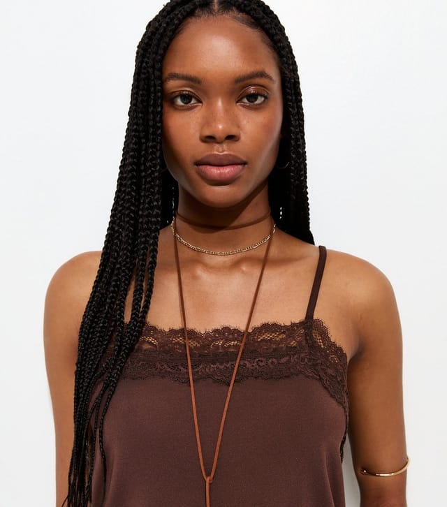 New Look Women's Dark Brown Longline Lace Trim Cami Top New Look - 2
