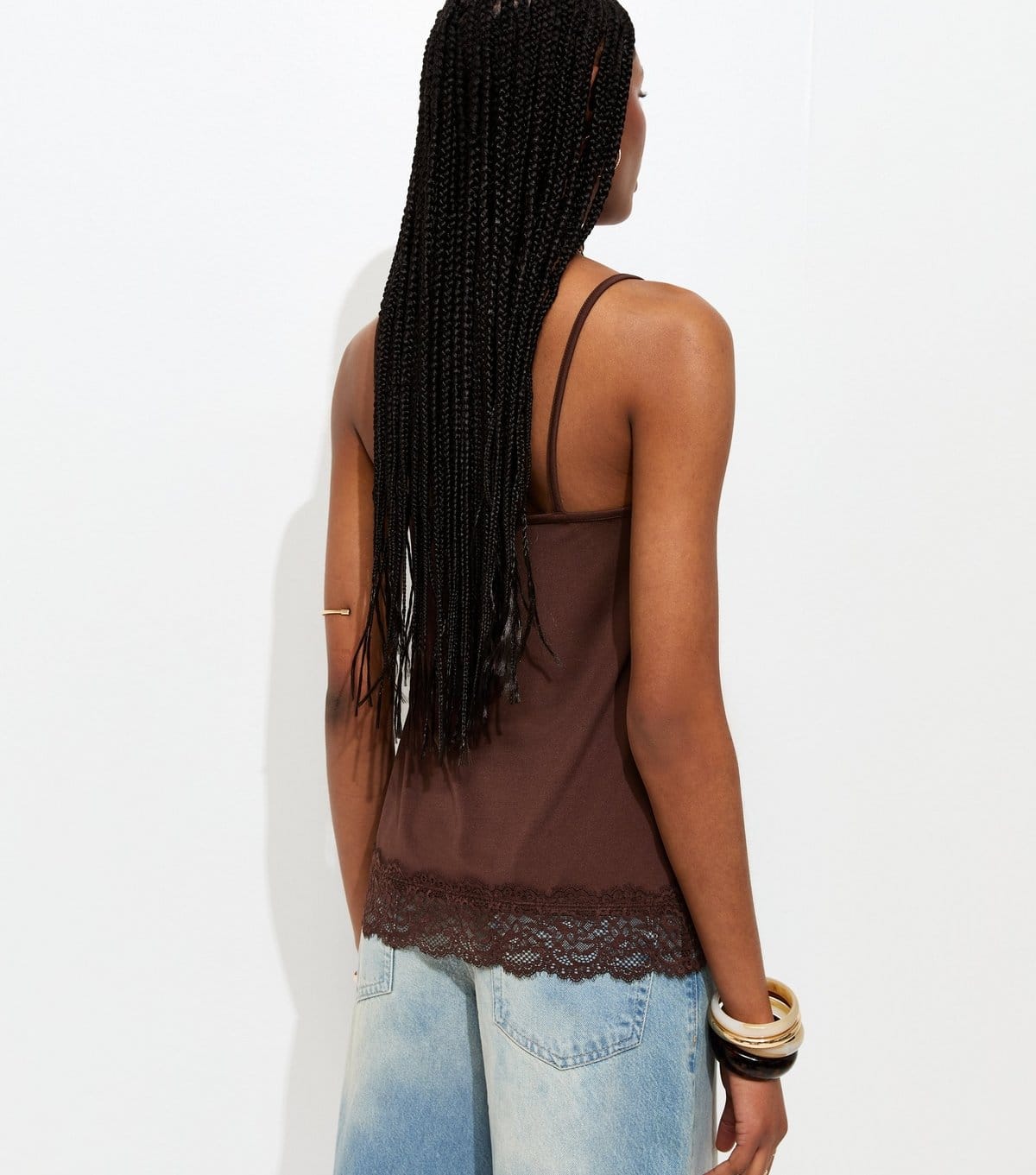 New Look Women's Dark Brown Longline Lace Trim Cami Top New Look - 4