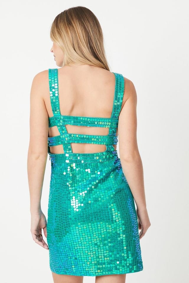 Debut London Debut London Women's by Coast Sequin Embellished Mini Dress in Teal - 3