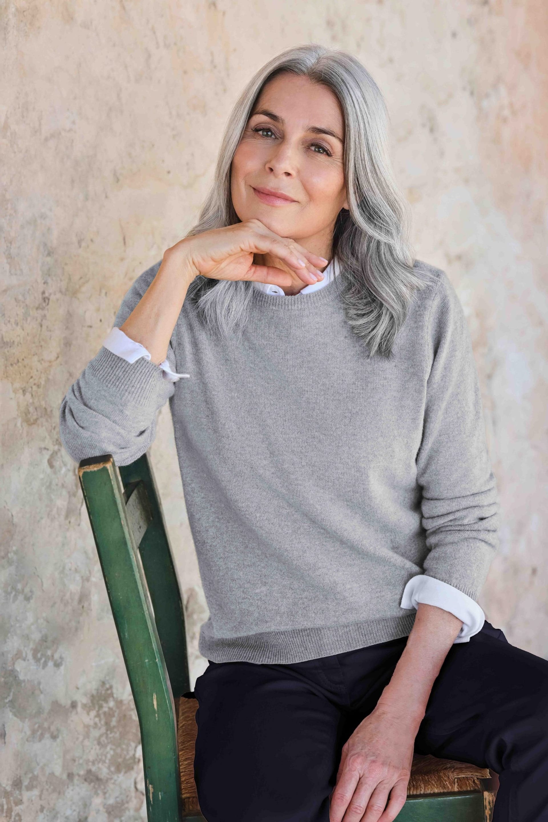 WoolOvers Light Grey Cashmere & Merino Crew Neck Jumper