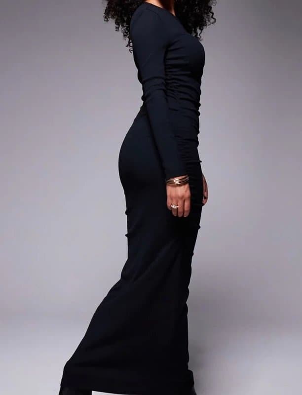 ASOS Design Asos ribbed ruched midi dress in black size 14