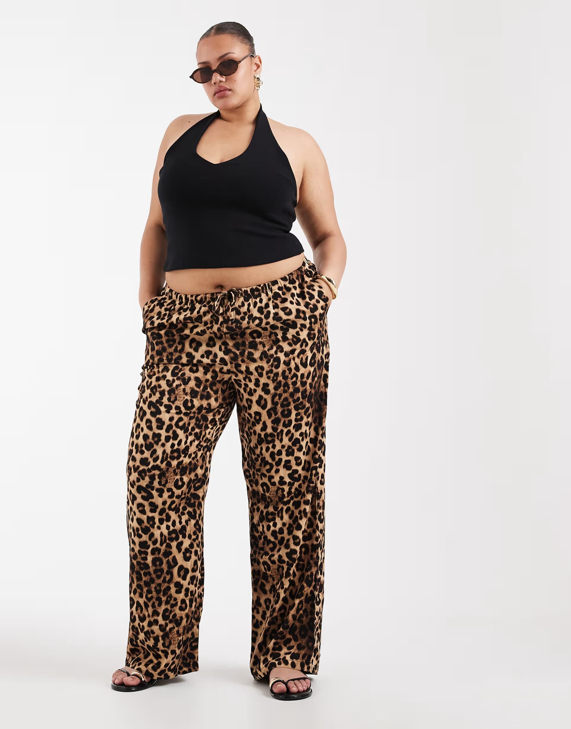 ASOS ONLY Curve pull on wide leg trousers in animal print
