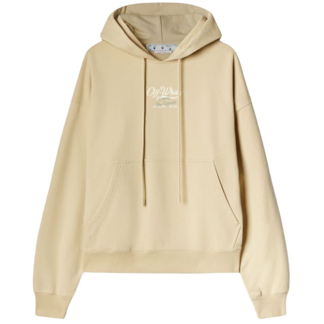 Off-White Off-White Men's Script Logo Opposite Over Skate Fit Beige Hoodie