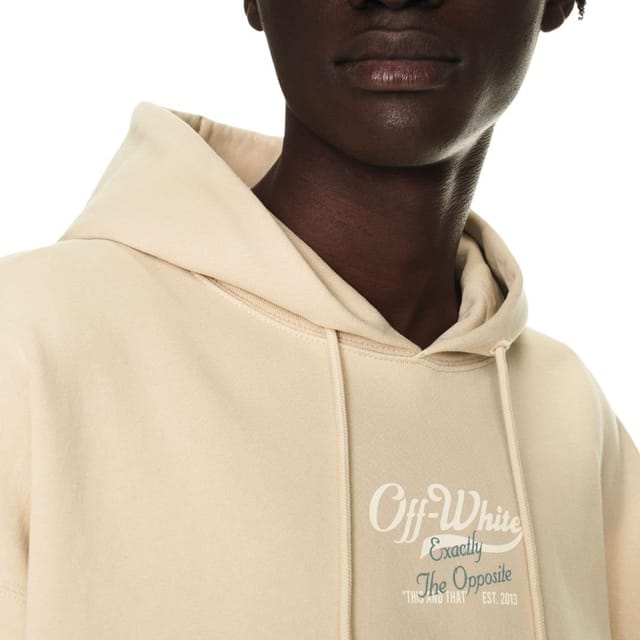 Off-White Off-White Men's Script Logo Opposite Over Skate Fit Beige Hoodie - 3