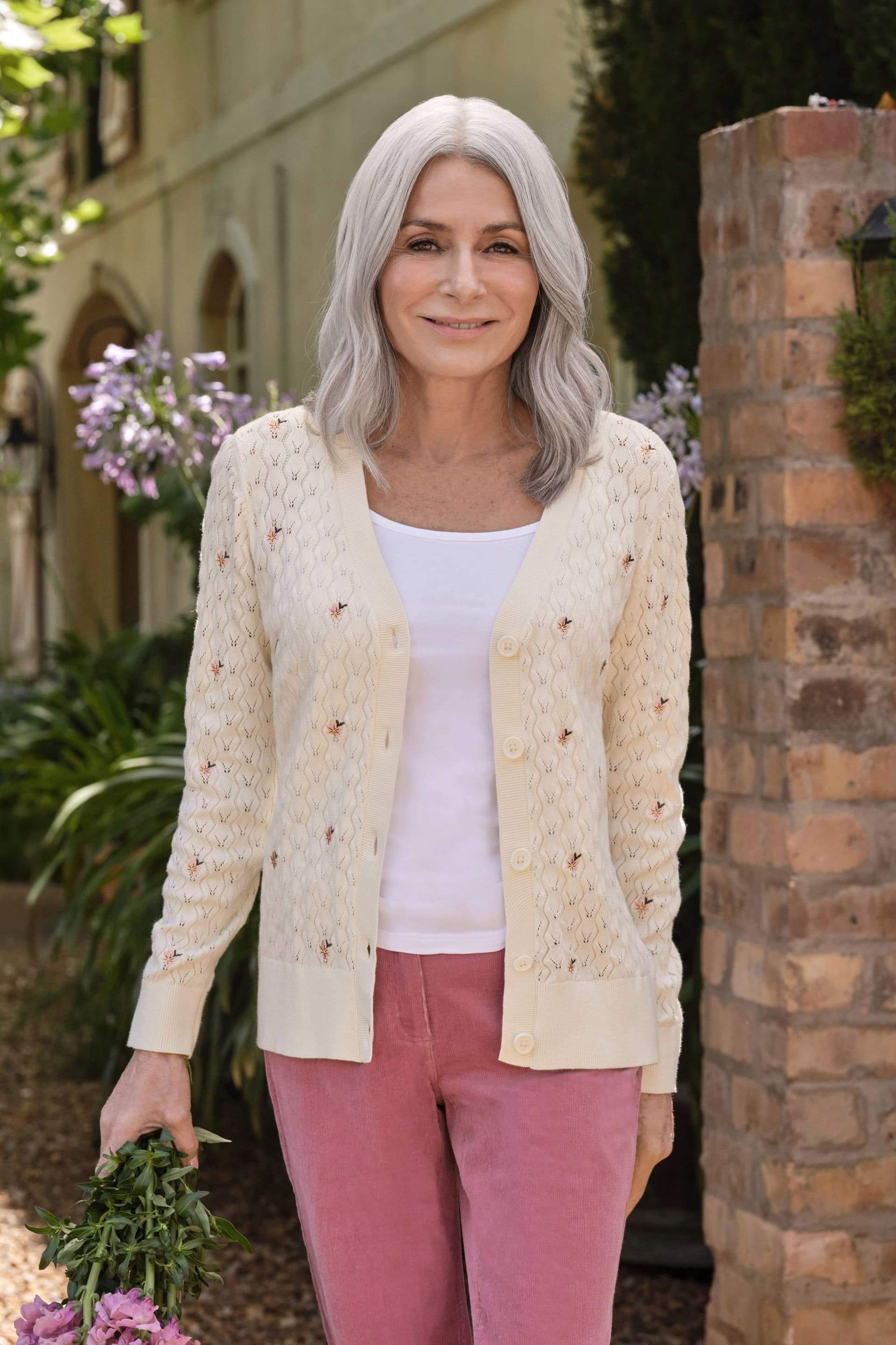 WoolOvers WoolOvers Women's Ditsy Floral Pointelle Cardigan
