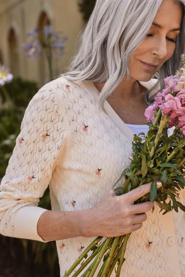 WoolOvers WoolOvers Women's Ditsy Floral Pointelle Cardigan - 2