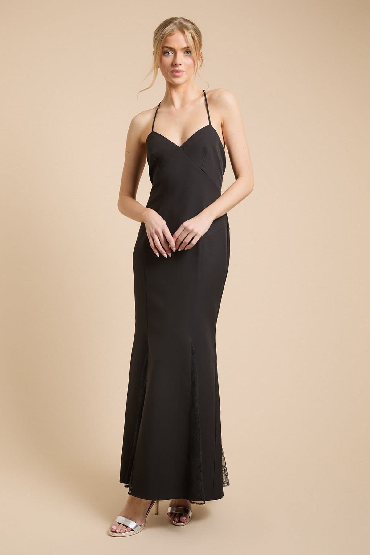 Oasis Oasis Women's Lace Godet Crepe Maxi Dress in Black