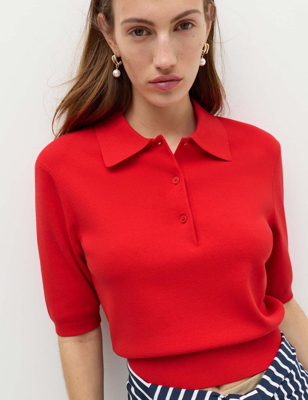 Marks & Spencer M&S Collared Cropped Knitted Top Chilli