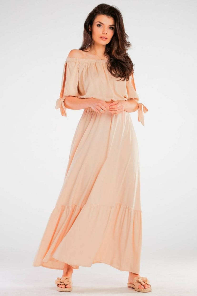 Love Lace Love Lace Women's Long Viscose Maxi Skirt with Frill Waist in Beige - 1
