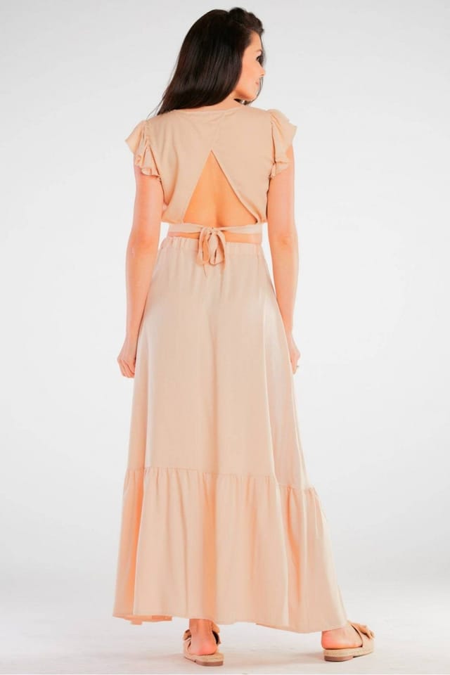 Love Lace Love Lace Women's Long Viscose Maxi Skirt with Frill Waist in Beige - 3