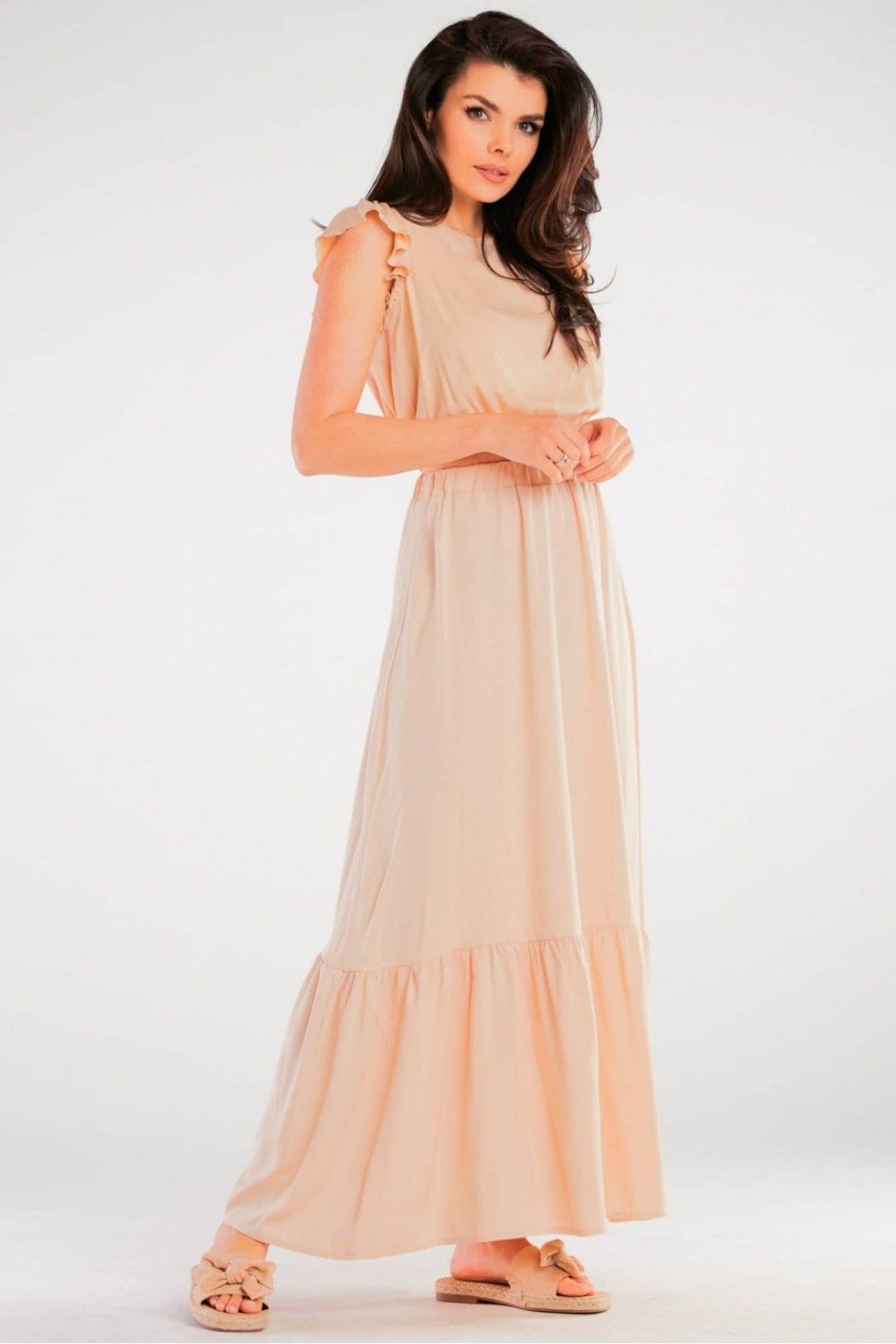 Love Lace Love Lace Women's Long Viscose Maxi Skirt with Frill Waist in Beige - 4