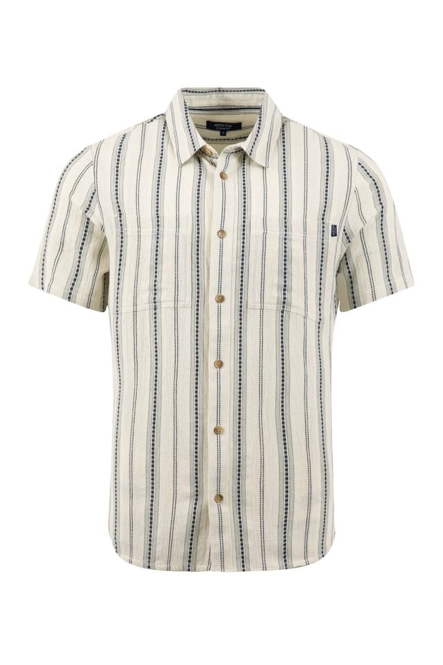 Weird Fish Weird Fish Men's Madoc Woven Short Sleeve Striped Shirt in Off-White - 2