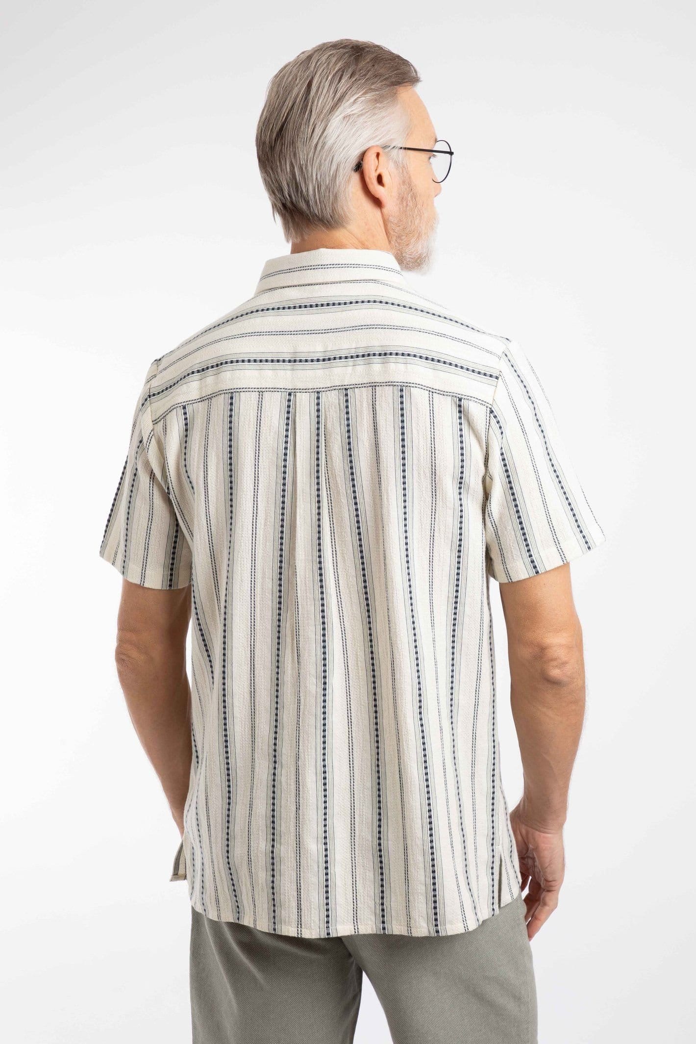 Weird Fish Weird Fish Men's Madoc Woven Short Sleeve Striped Shirt in Off-White - 4