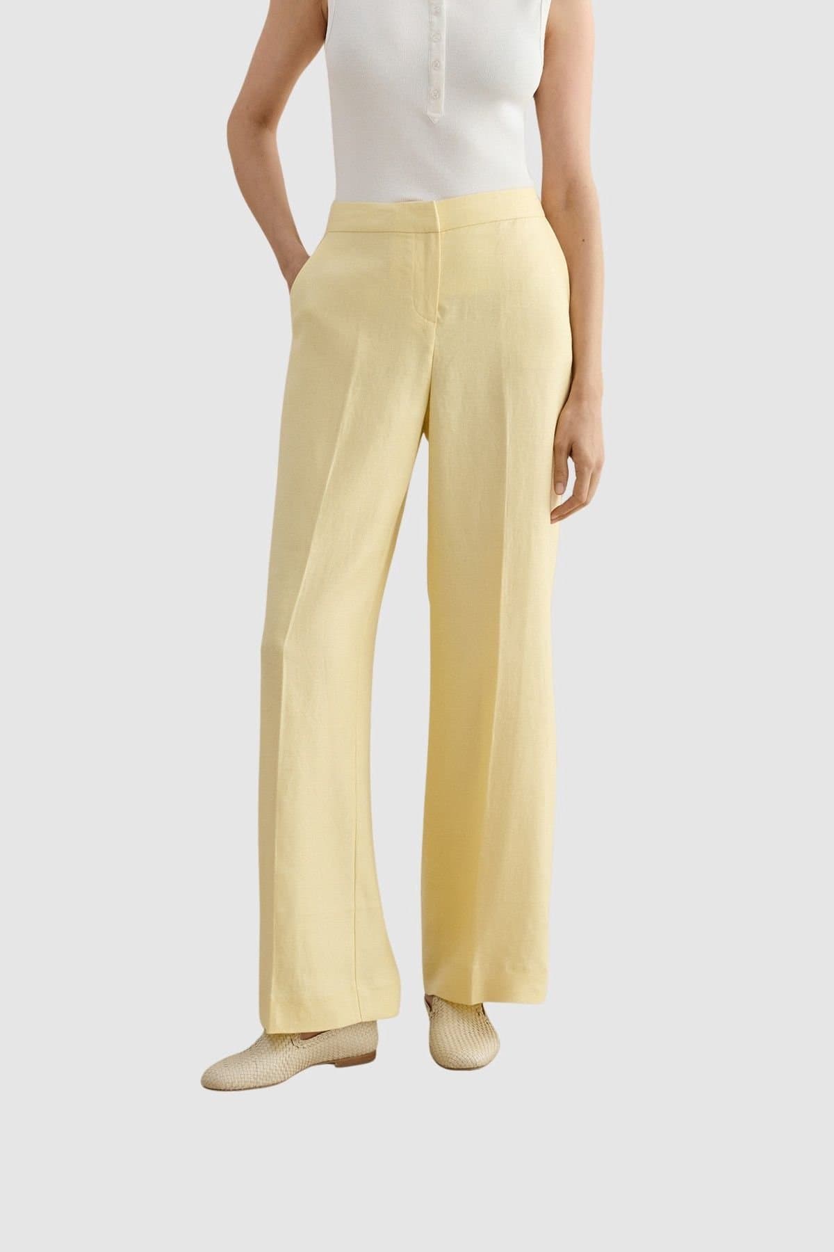 Hobbs London Hobbs London Women's Adalee High-Waist Linen Trousers in Lemon