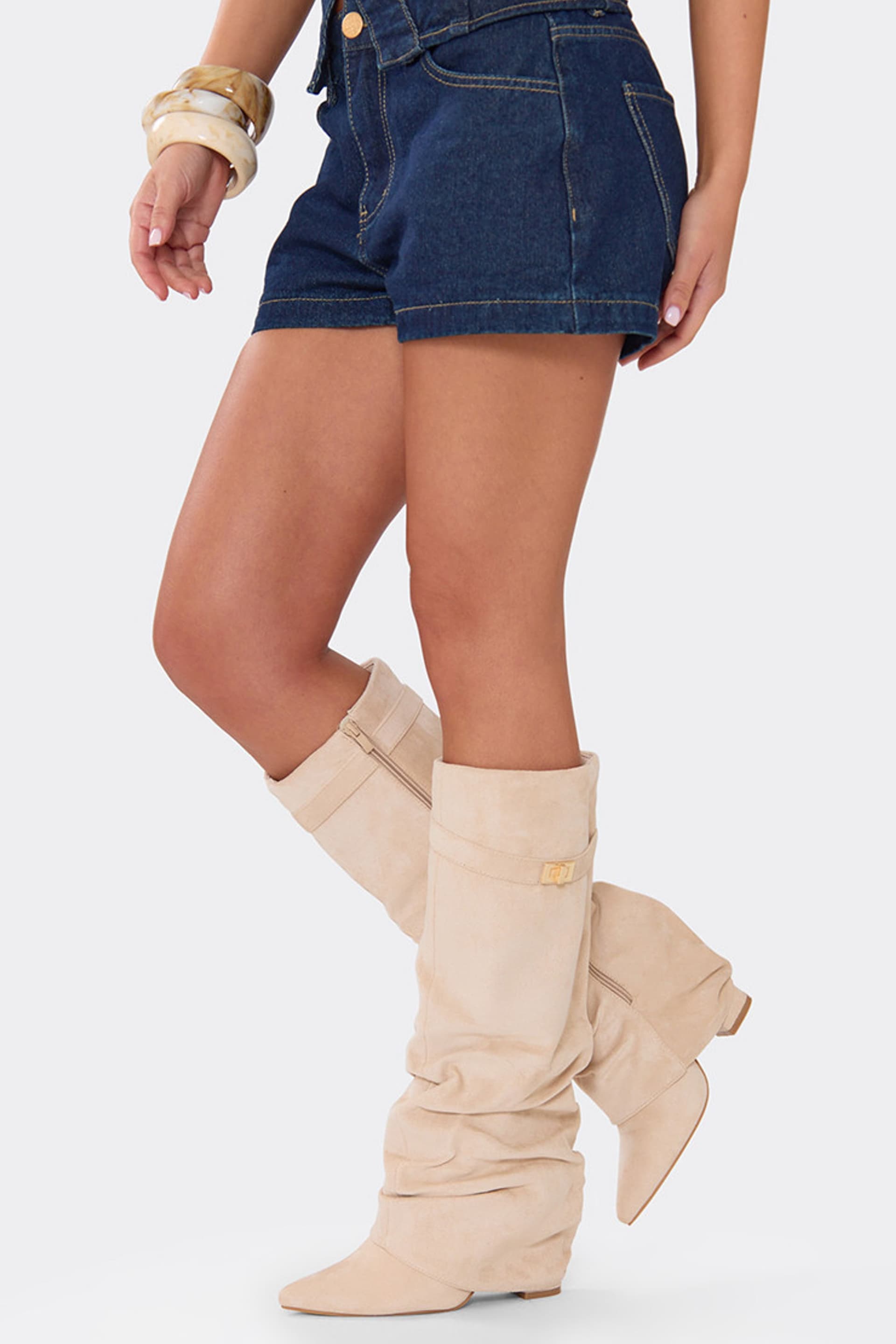 EGO EGO Women's Light Beige Faux Suede Knee High Boots