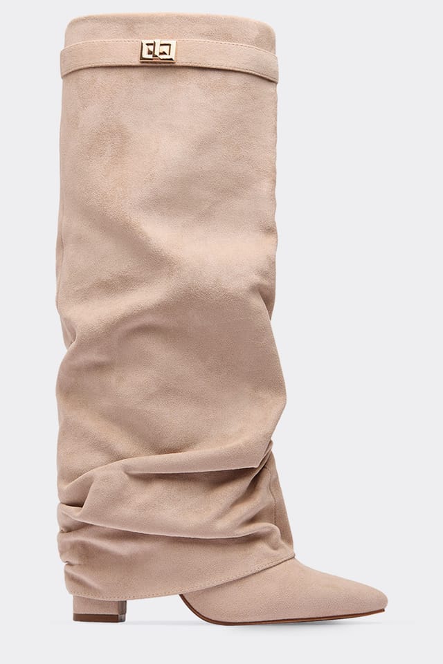 EGO EGO Women's Knee High Faux Suede Block Heel Boots in Light Beige - 3