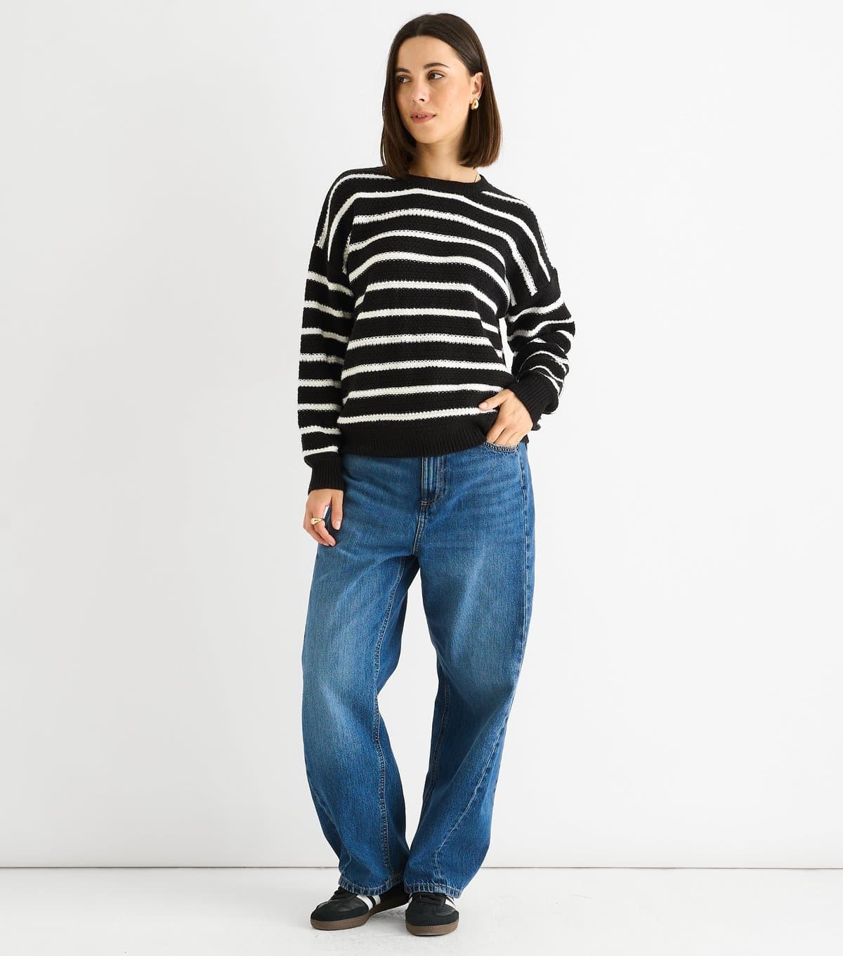 Gini London Women's Textured Knit Striped Jumper Gini London New Look