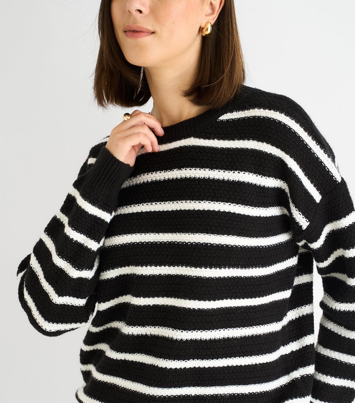 Gini London Women's Textured Knit Striped Jumper Gini London New Look - 2