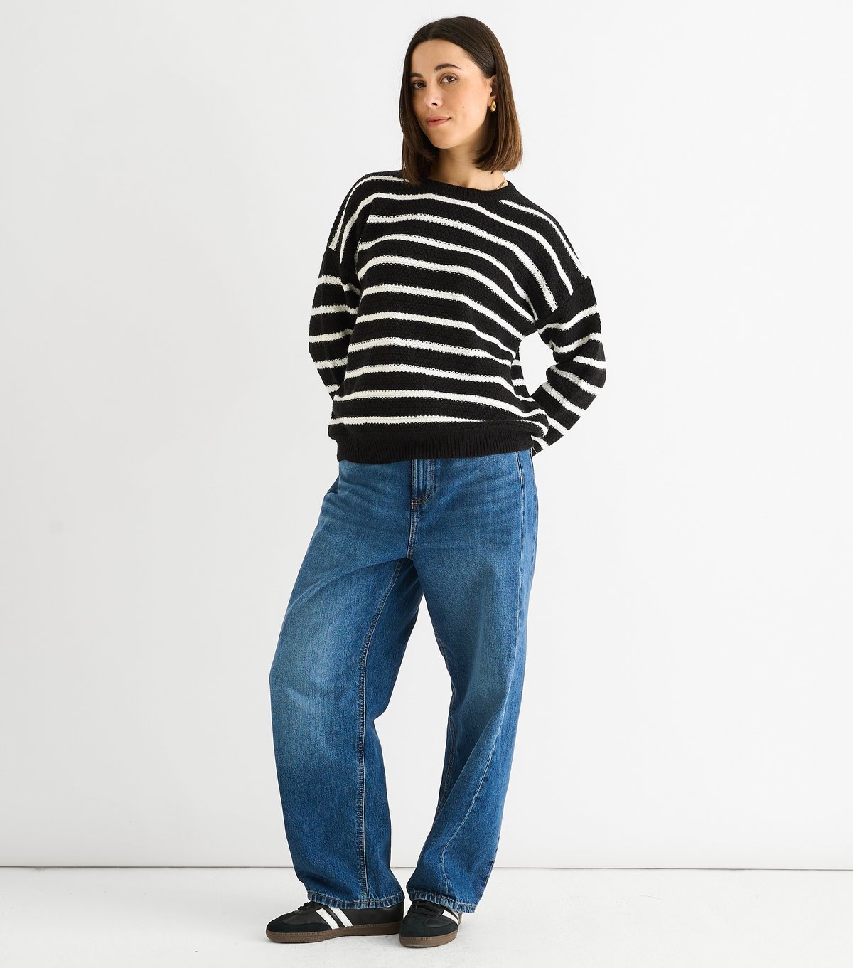 Gini London Women's Textured Knit Striped Jumper Gini London New Look - 3