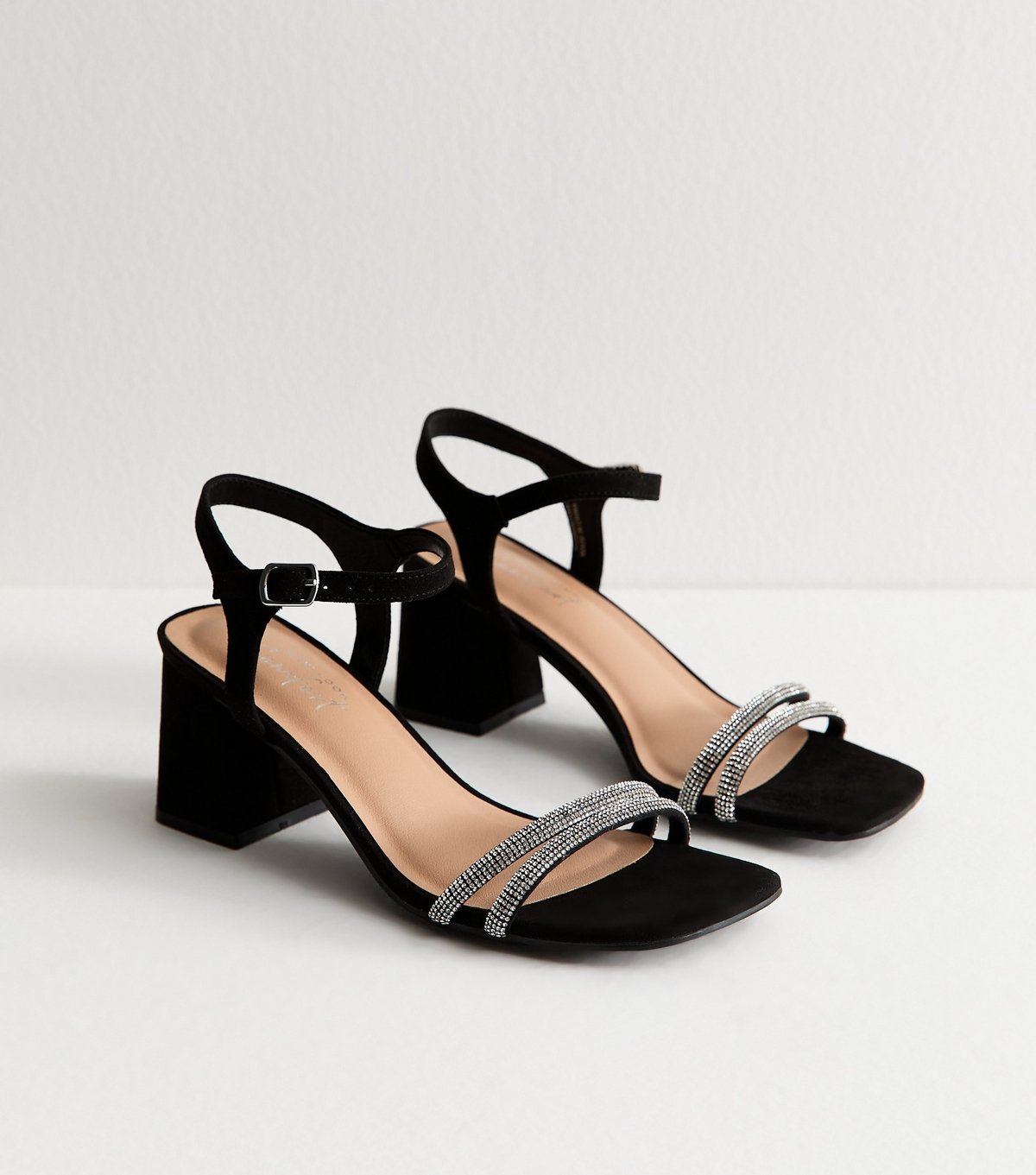 New Look Women's Black Faux Suede Embellished Block Heel Sandals New Look - 3