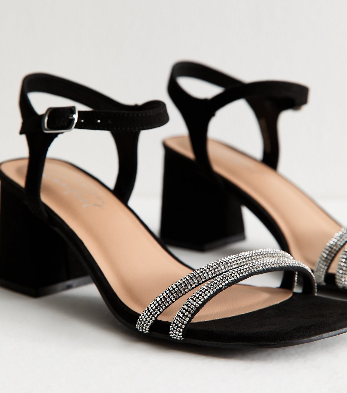 New Look Women's Black Faux Suede Embellished Block Heel Sandals New Look - 4