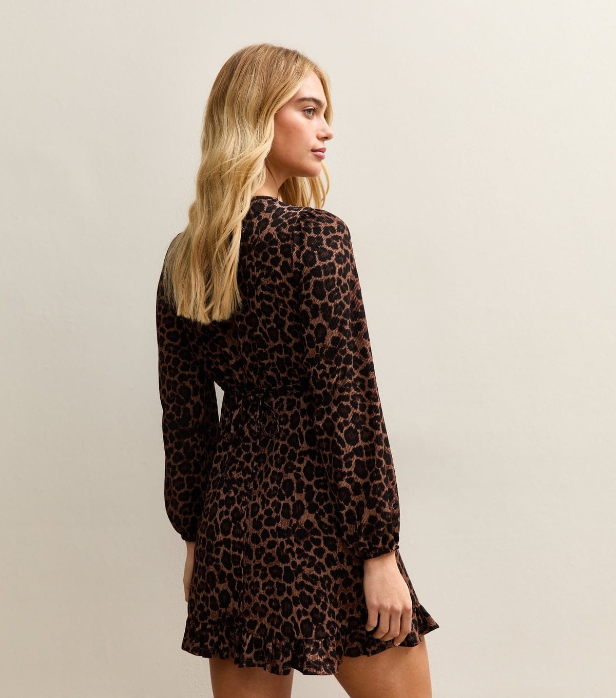 New Look Women's Brown Leopard Print Lace Trim long Sleeve Mini Dress New Look - 4