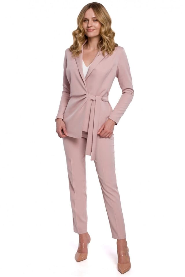 Love Lace Love Lace Women's Pleated Lined Waist Binding Jacket Set in Pink - 2