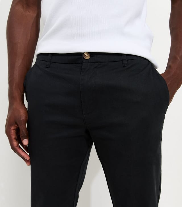 New Look Men's Black Cotton Rich Slim Fit Chino Trousers New Look - 3