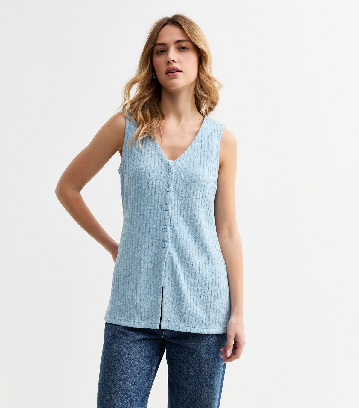 New Look Women's Light Blue Textured Longline Waistcoat New Look - 3