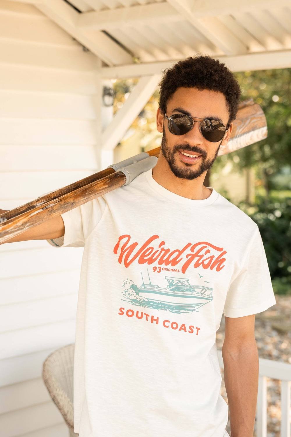 Weird Fish Weird Fish Men's South Coast Front Print Graphic T-Shirt in Off-White - 3
