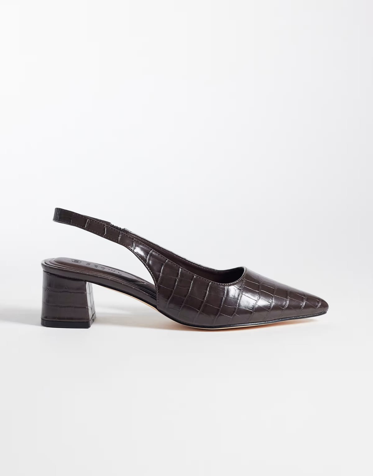ASOS SEQWL Sorrento sling back low block heeled shoes in chocolate croc - 1