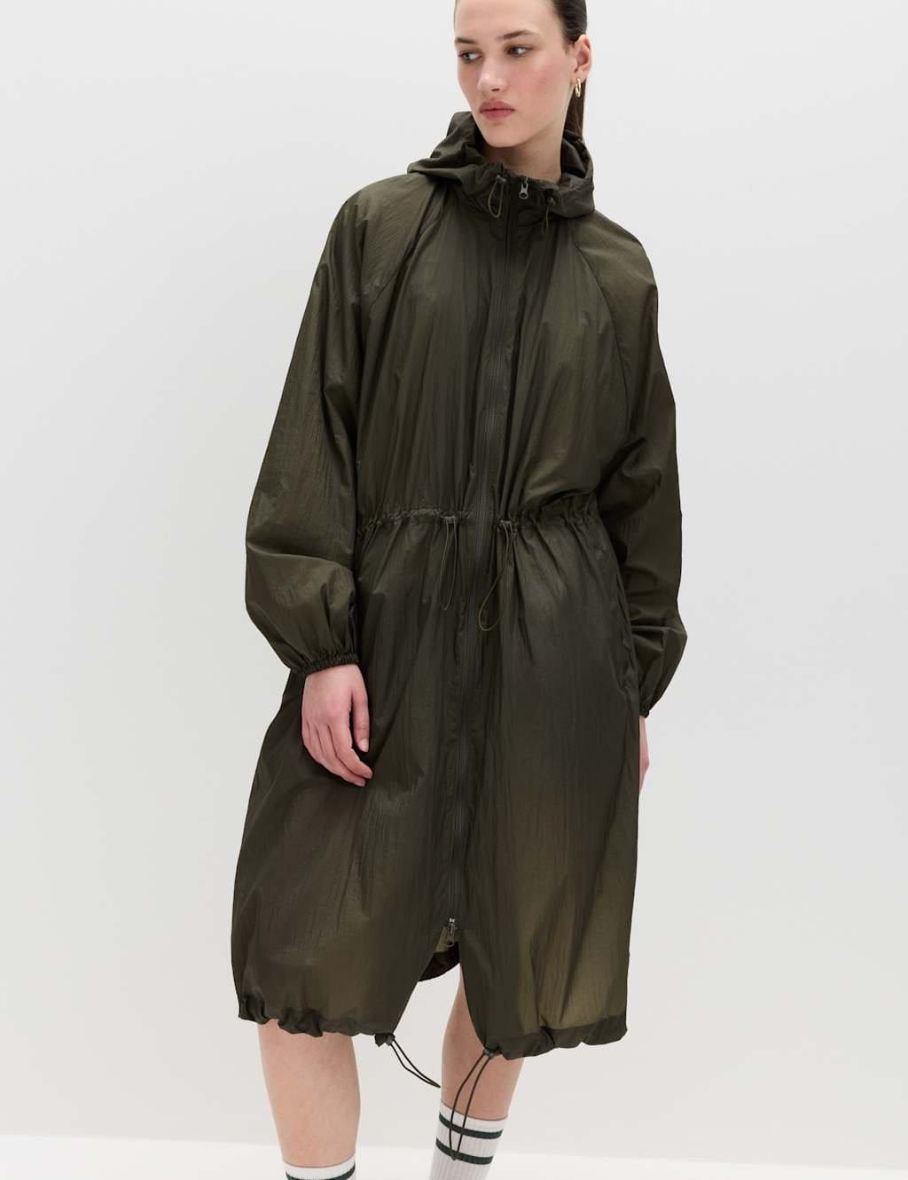 Marks & Spencer M&S Stormwear™ Hooded Packaway Raincoat Dark Khaki - 1