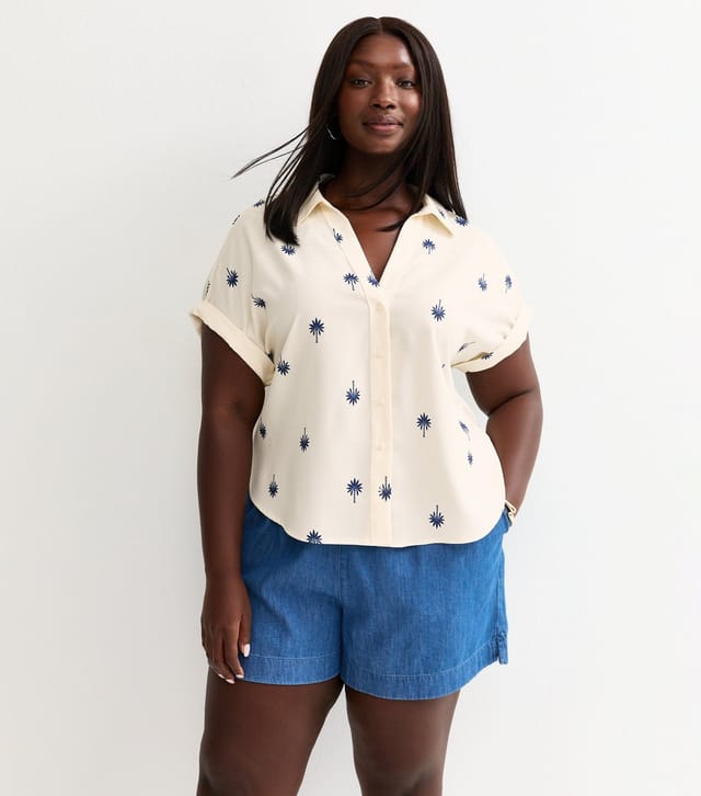 New Look Women's Plus Size White Palm Print Short Sleeve Shirt Curves New Look - 2