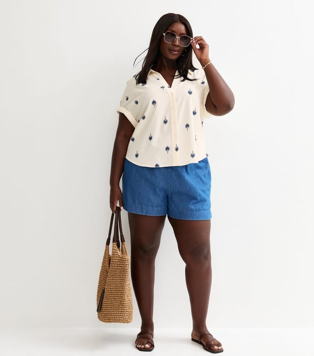 New Look Women's Plus Size White Palm Print Short Sleeve Shirt Curves New Look - 3