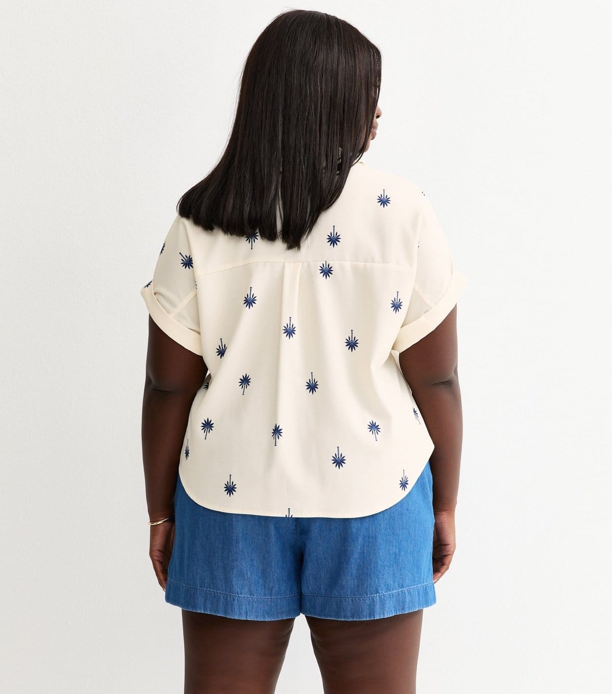 New Look Women's Plus Size White Palm Print Short Sleeve Shirt Curves New Look - 4