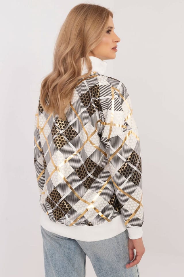 Love Lace Love Lace Women's Check Pattern Zip Collar Cotton Sweatshirt in White - 3