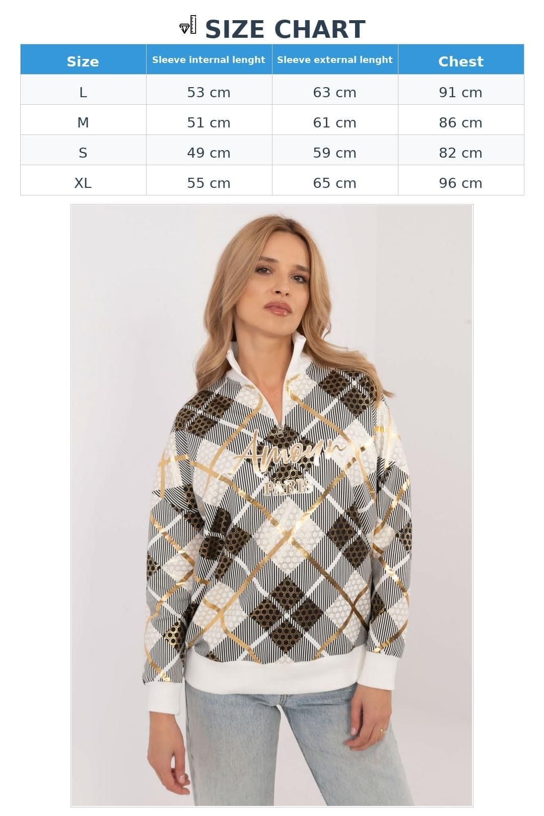 Love Lace Love Lace Women's Check Pattern Zip Collar Cotton Sweatshirt in White - 4
