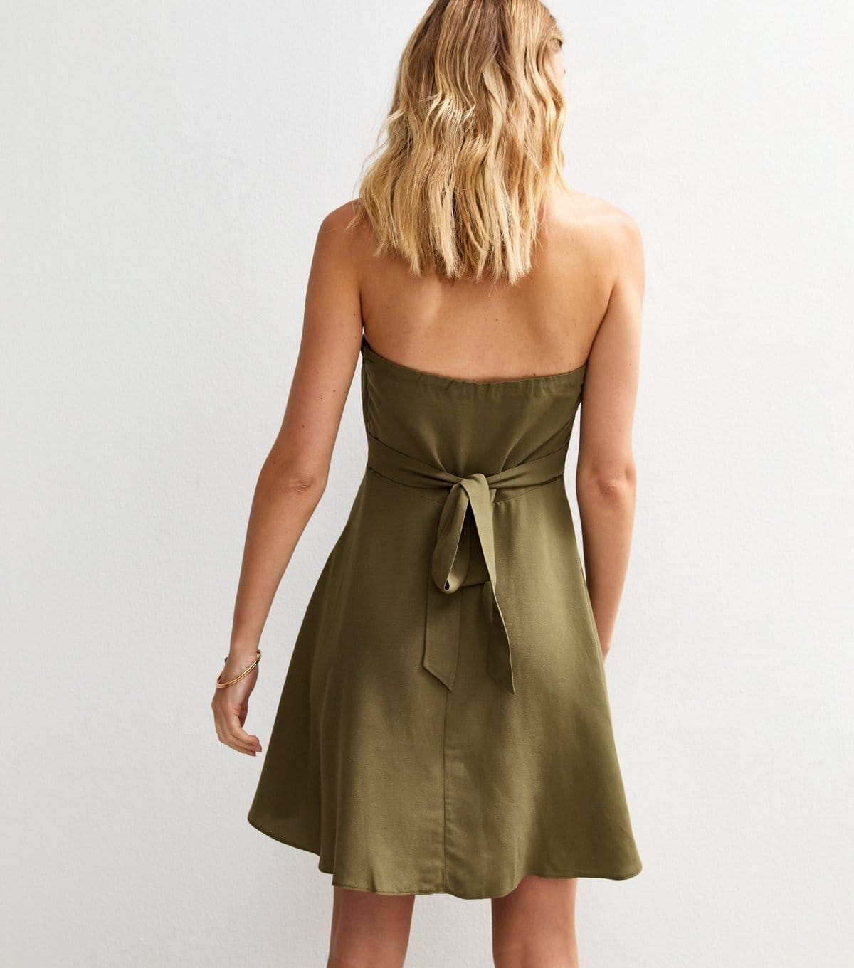 New Look Women's Dark Khaki Linen Look Belted Mini Dress New Look - 4