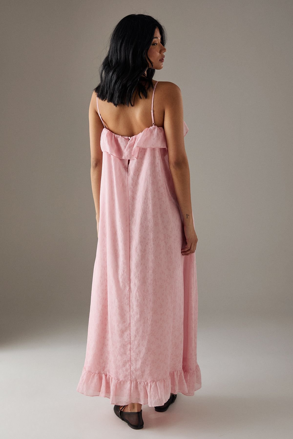 Warehouse Warehouse Women's Rose Organza Strappy Frill Midi Sundress in Pink - 3