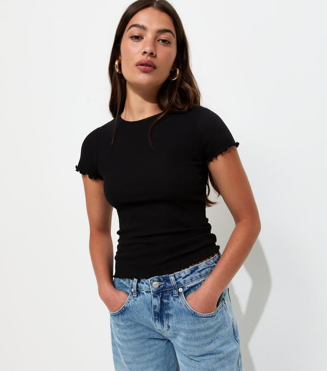 New Look Women's Black Cotton Rich Short Sleeve Babylock T-Shirt New Look - 2
