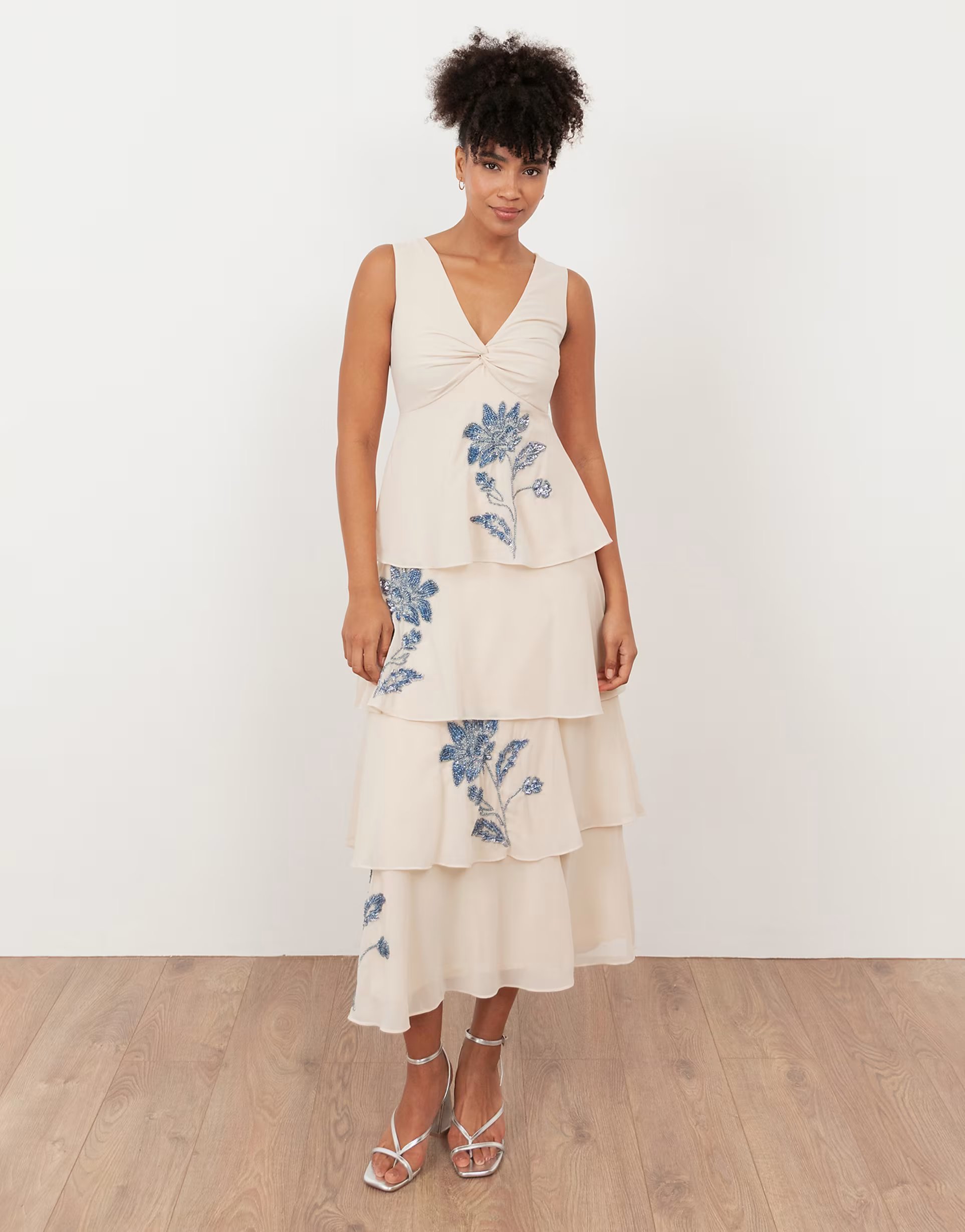 ASOS Maya Twist front embellished tiered midaxi dress in vanilla - 1