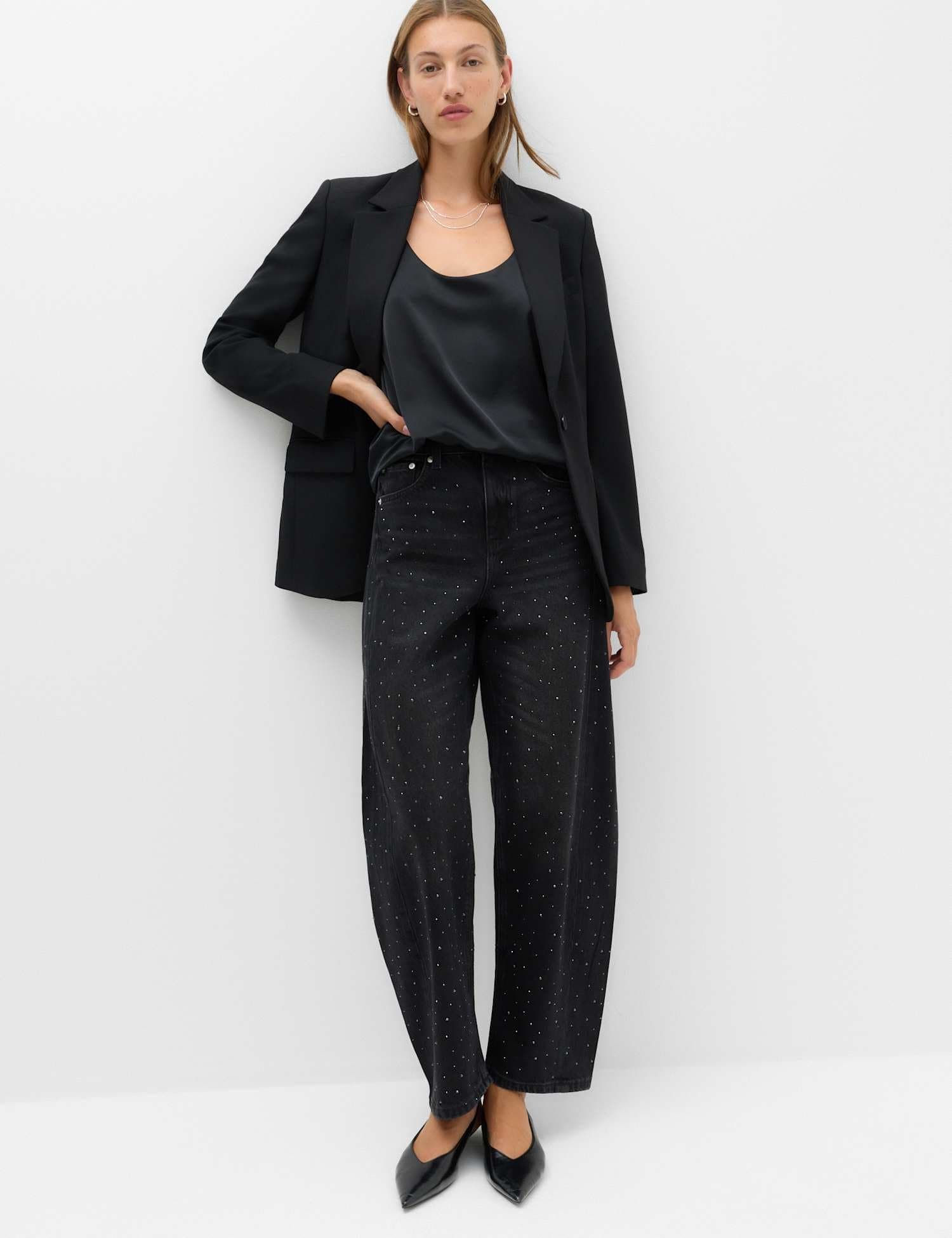 Marks & Spencer M&S Mid Rise Embellished Barrel Jeans Black