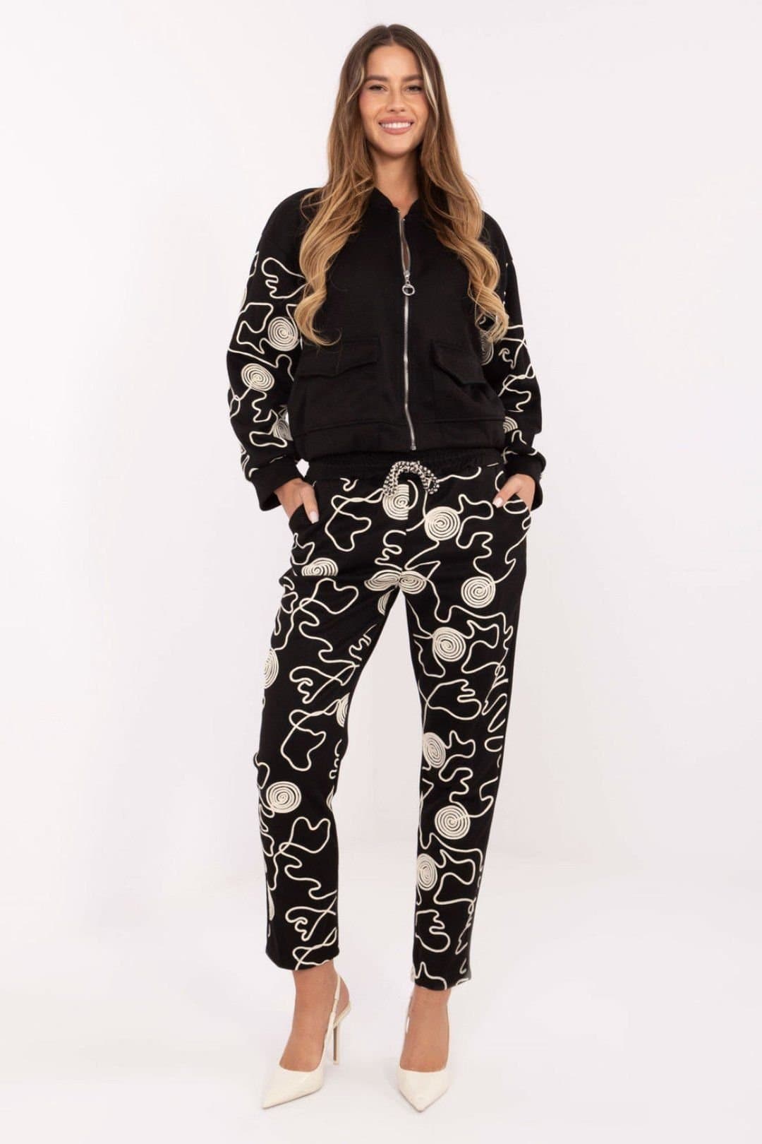 Love Lace Love Lace Black Embroidered Zip Hoodie Tracksuit Set