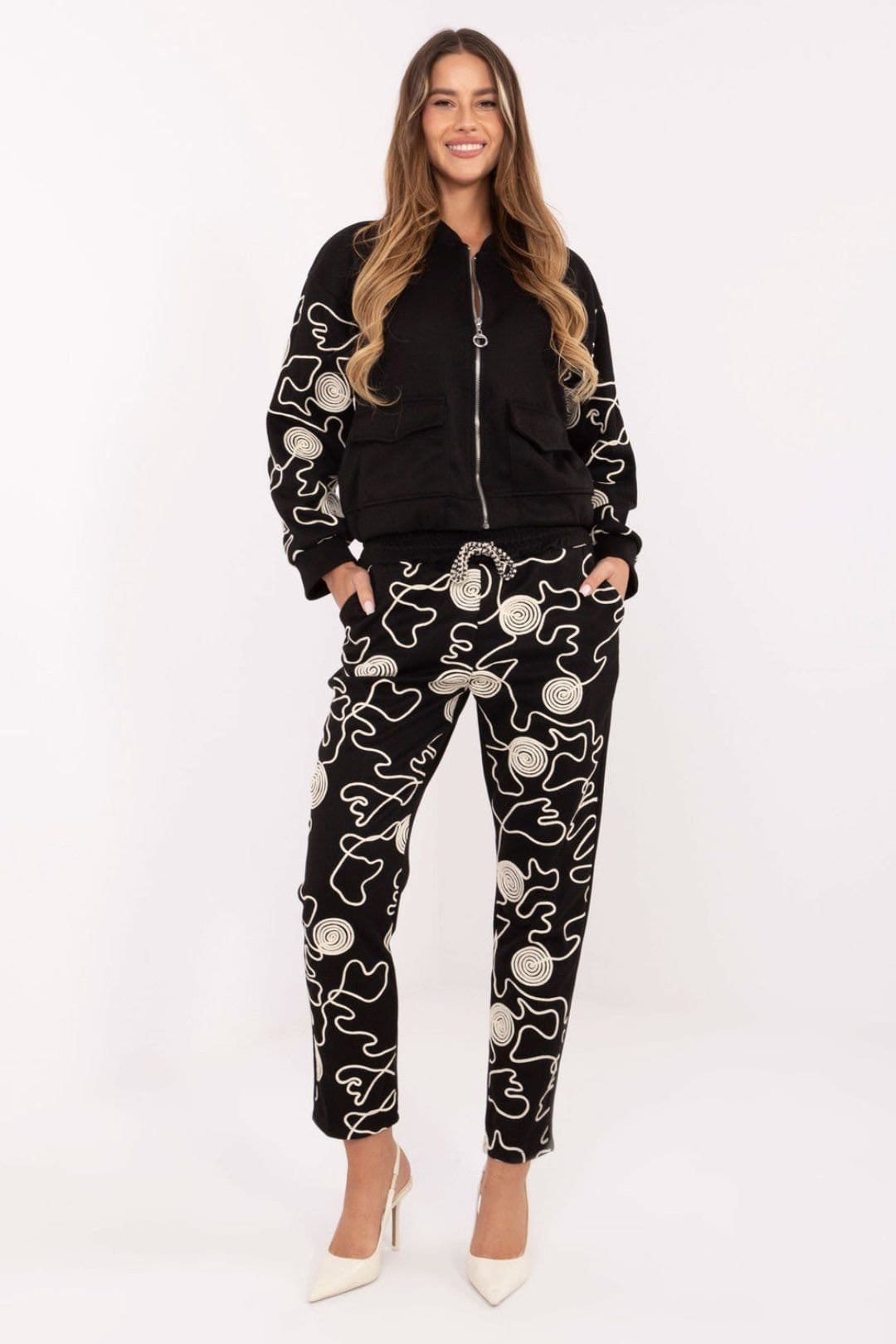 Love Lace Black Embroidered Zip Hoodie Tracksuit Set